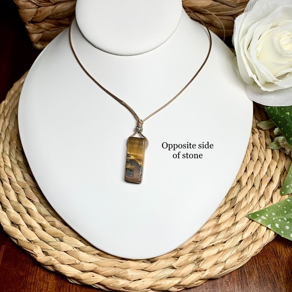 Tiger’s Eye Stone Necklace on Adjustable Length Tan Cord - Picture 3 of 7